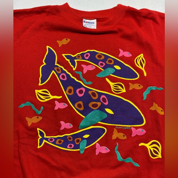 Vintage 1989 Susan Costello Imagimals Gray Whales RARE Greenpeace Sweatshirt - Picture 1 of 9